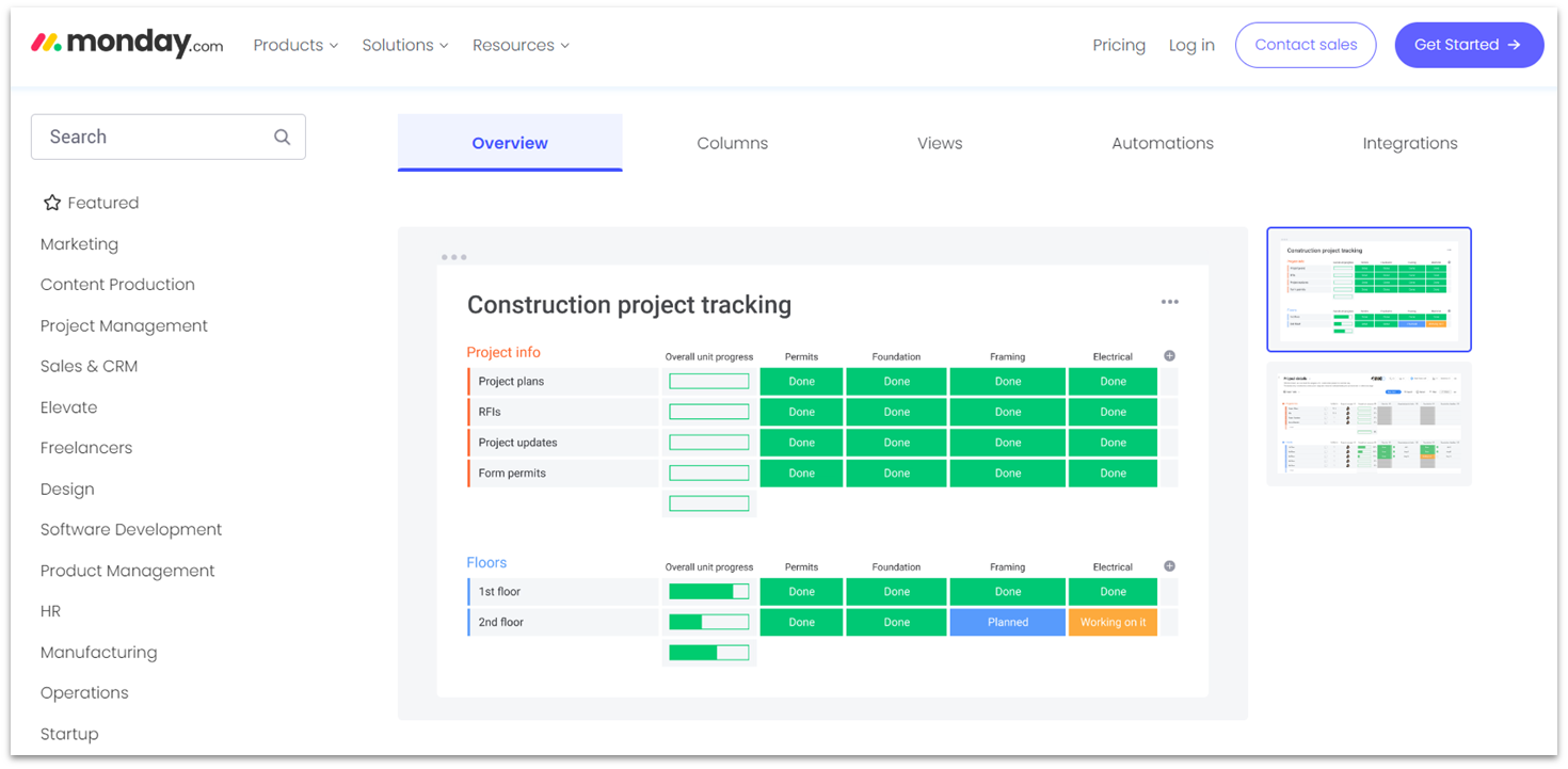 monday.com construction project tracking template