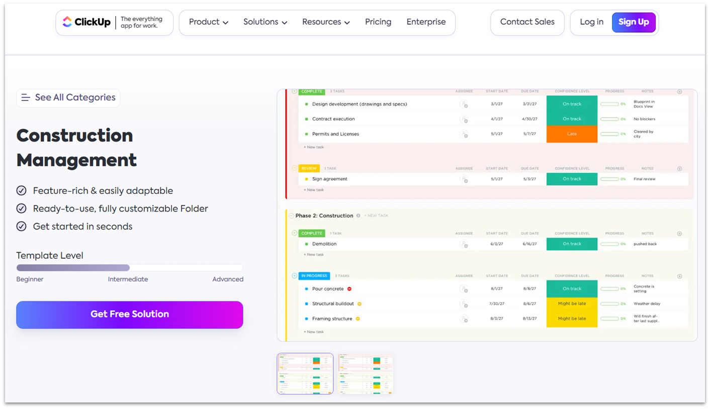 ClickUp construction management template