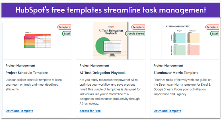 HubSpot templates for project scheduling and task delegation.