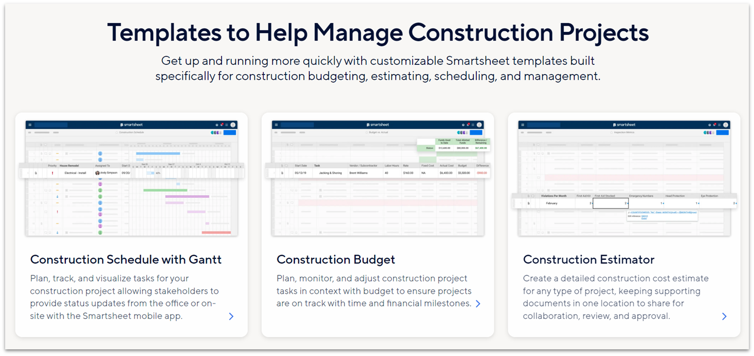 Smartsheet construction templates