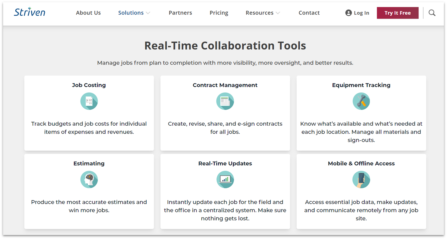 Striven construction project management collaboration tools