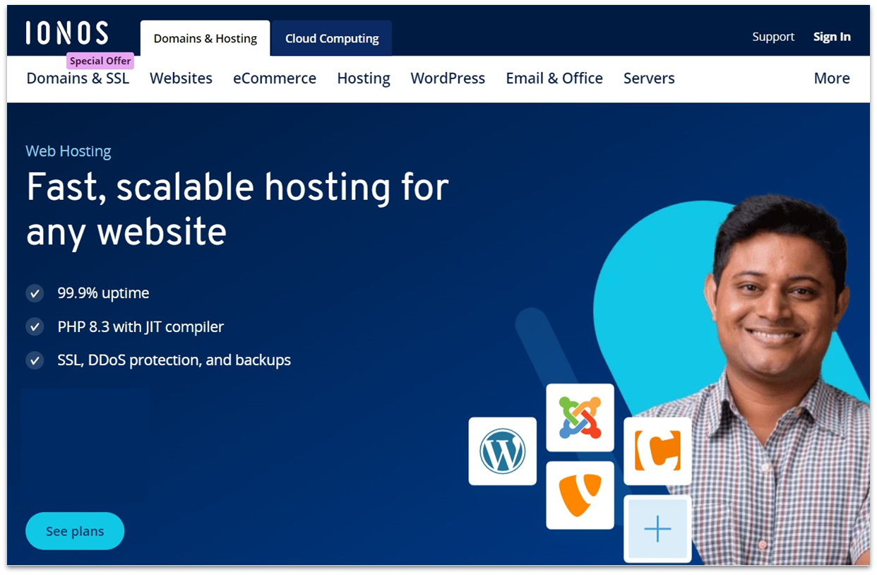 IONOS shared web hosting landing page