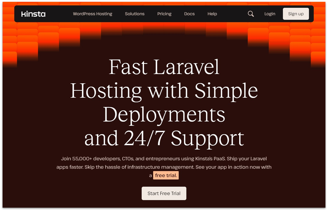 Kinsta Laravel web hosting landing page