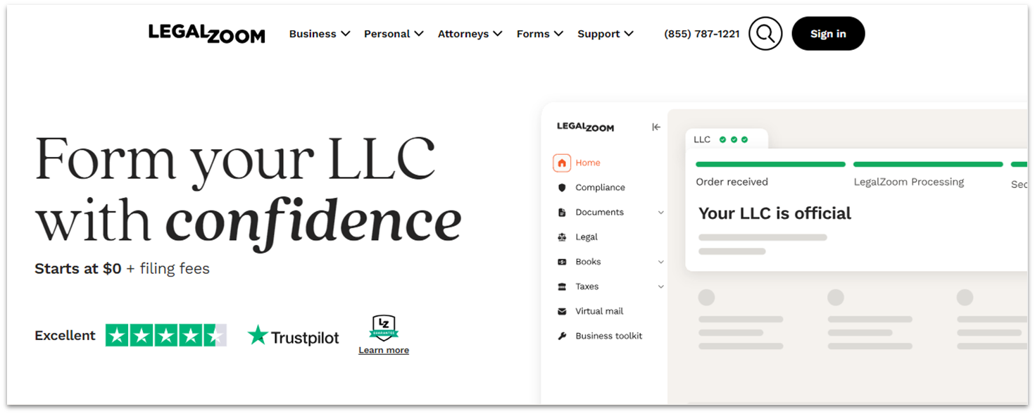 LegalZoom LLC formation services