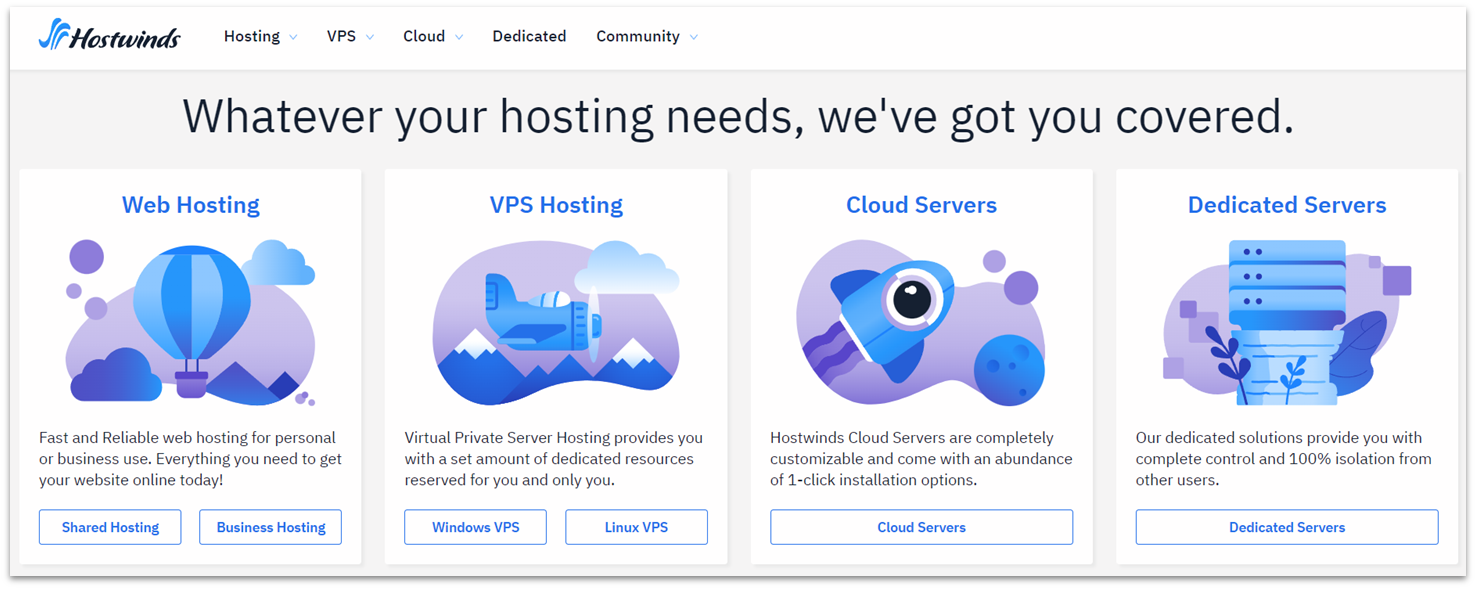 Hostwinds hosting options