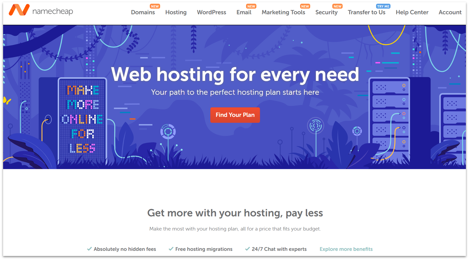 NameCheap Hosting Homepage