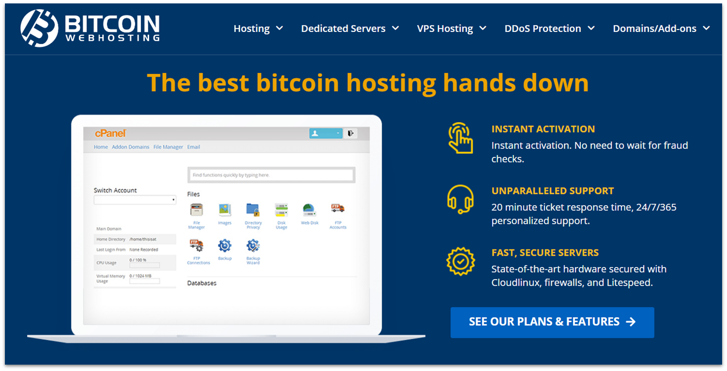 Bitcoin Web Hosting features