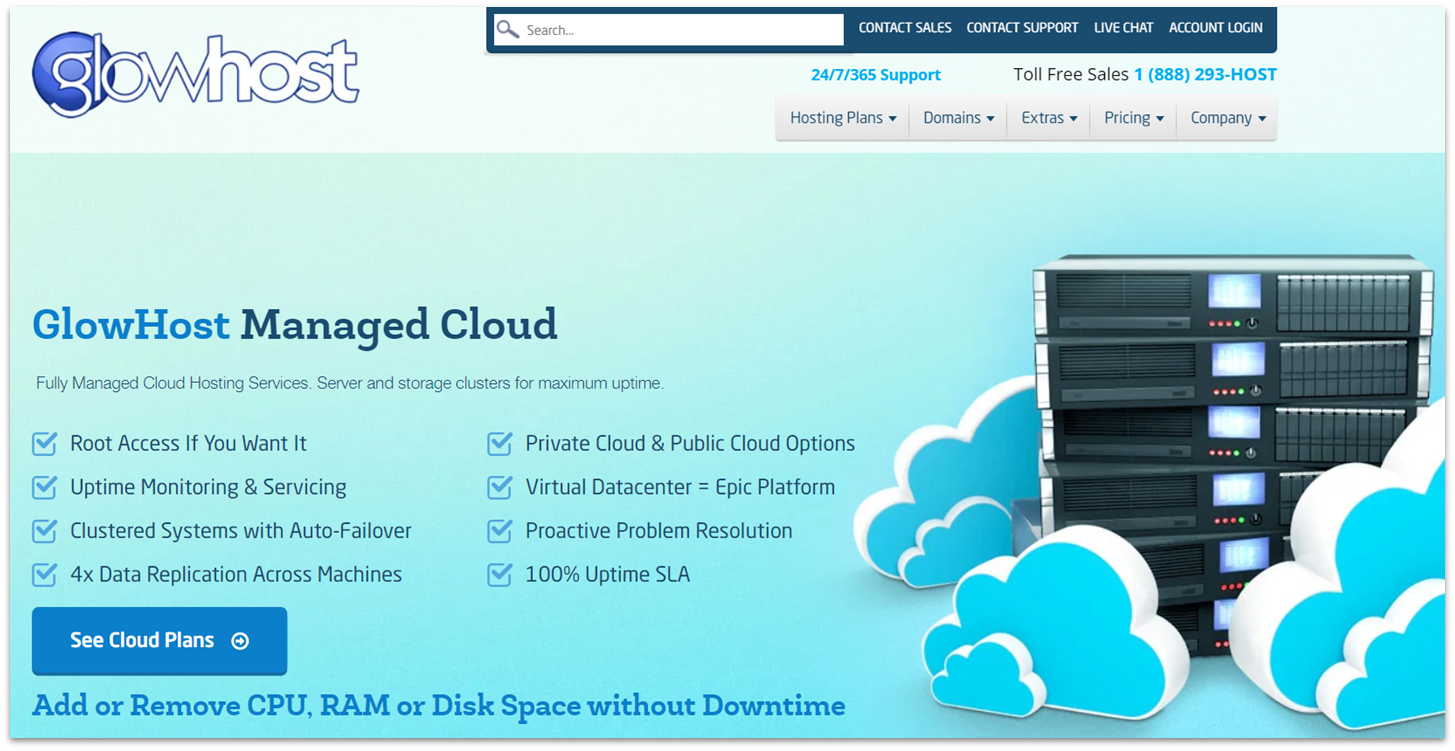 GlowHost cloud hosting features