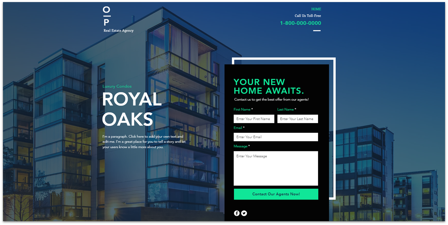 A Real Estate Landing Page template from Wix