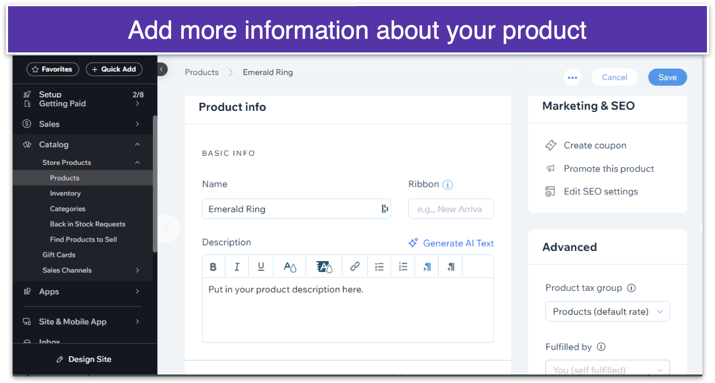 how to edit product information page