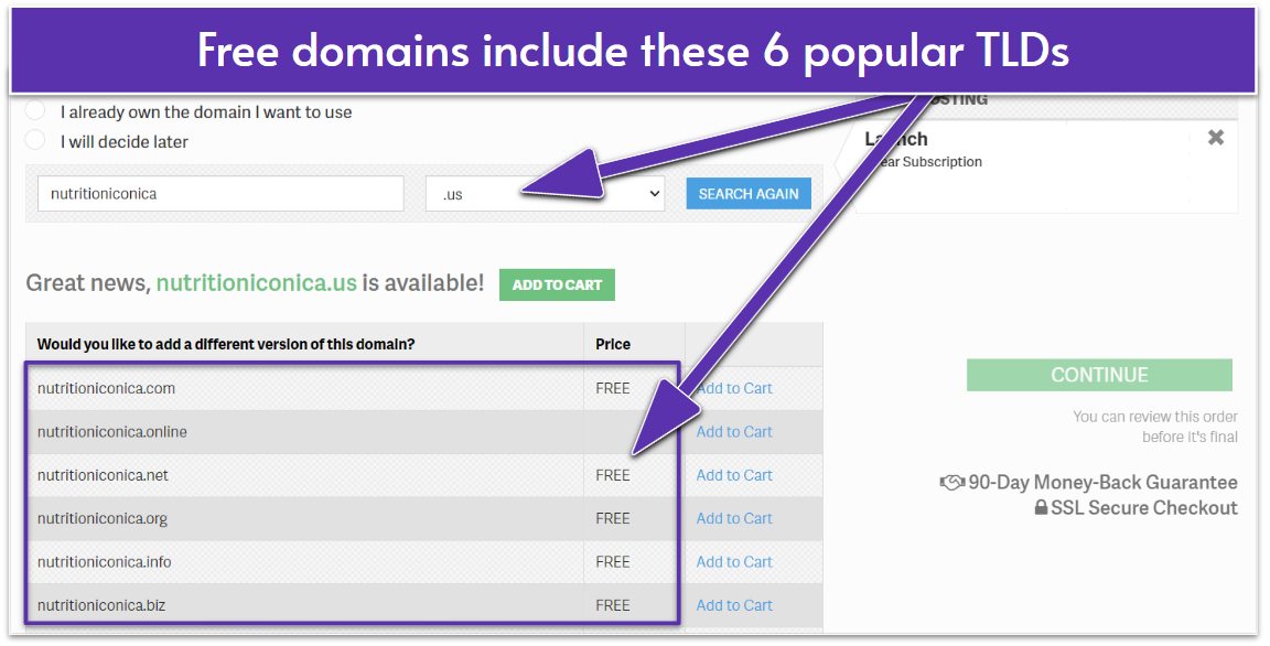 InMotion Hosting free domain selection