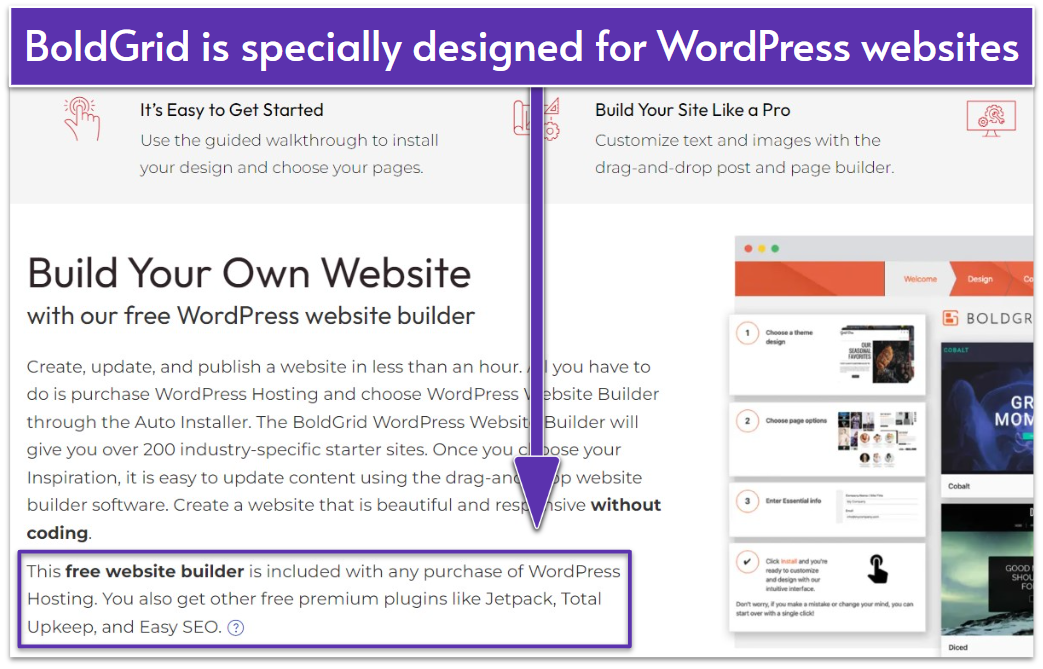 InMotion Hosting BoldGrid website builder for WordPress