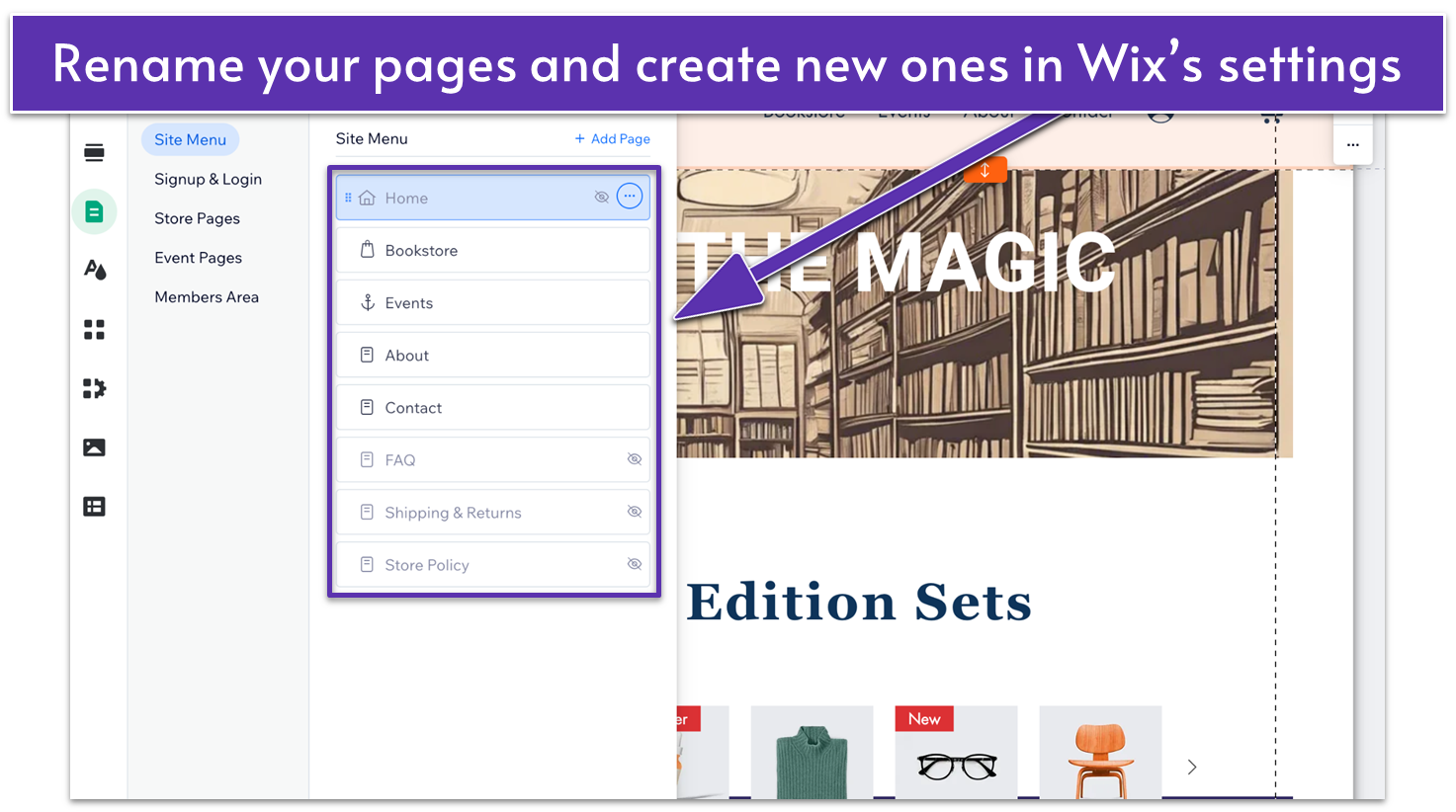 Wix's page editor