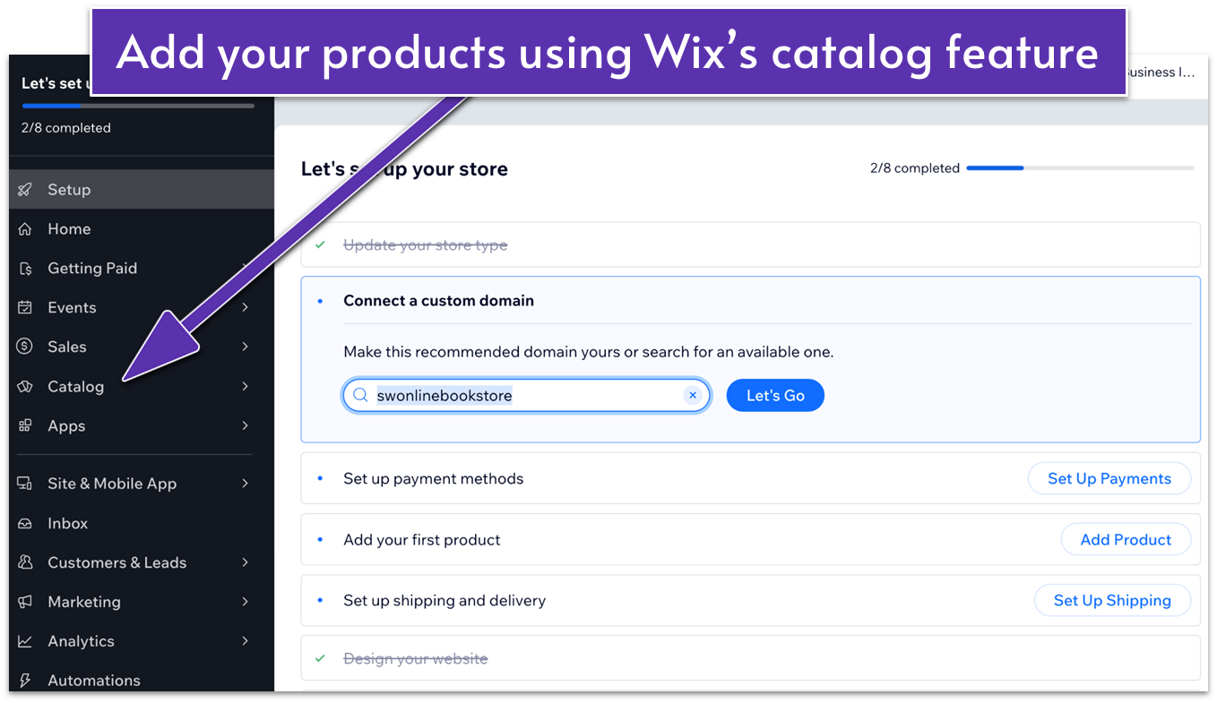 Wix dashboard