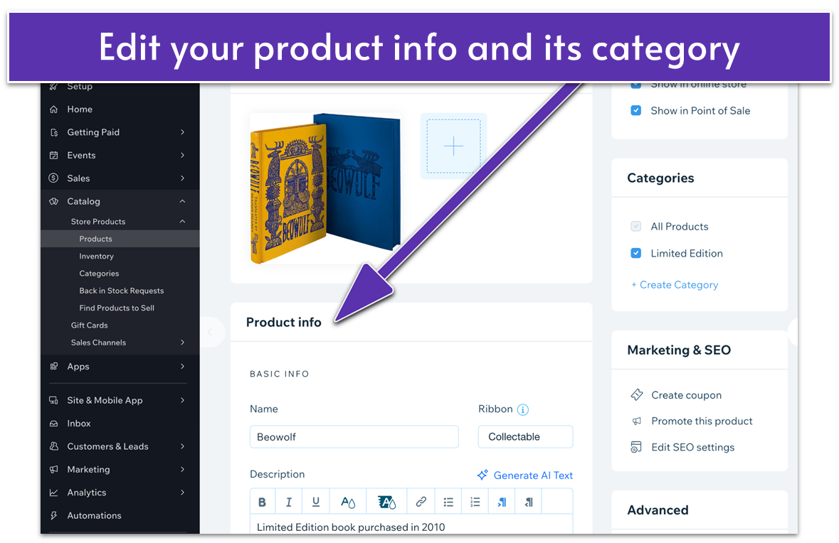 Edit products on Wix