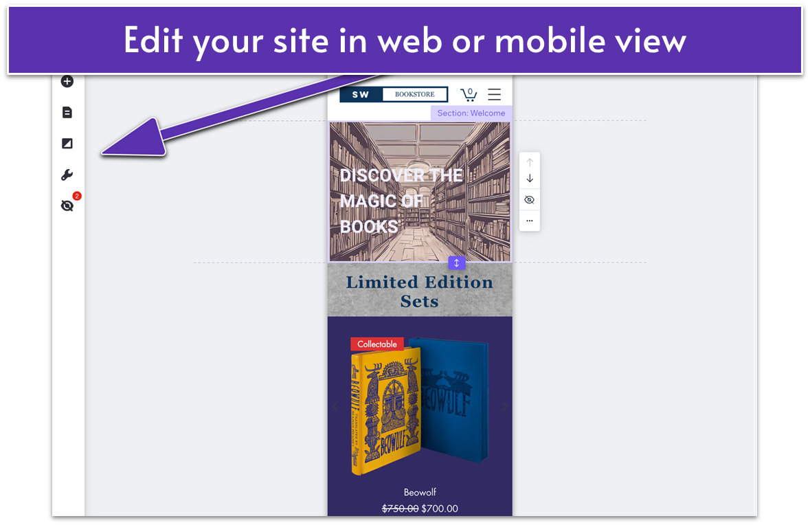 Wix mobile site editor