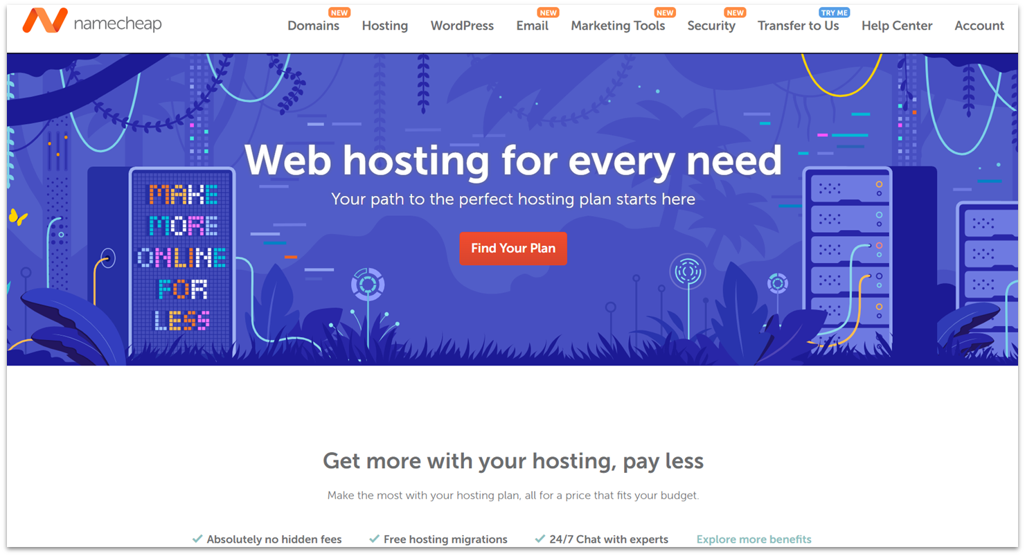 Namecheap hosting homepage