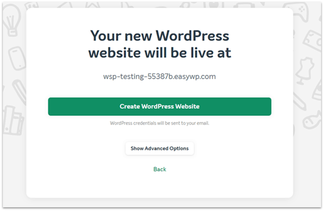 EasyWP installed website