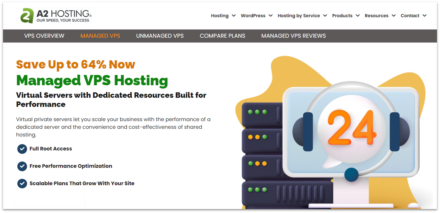 A2 Hosting managed VPS features