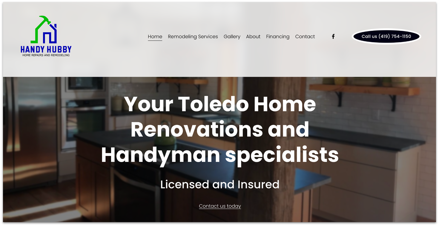 Handy Hubby home page made with Squarespace