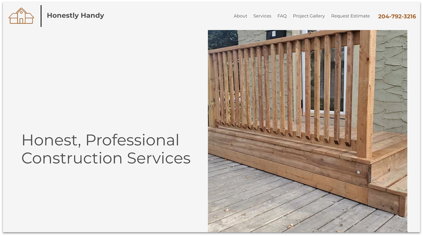 Honestly Handy home page made with Wix