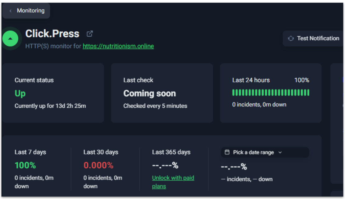 ClickPress Uptime robot result