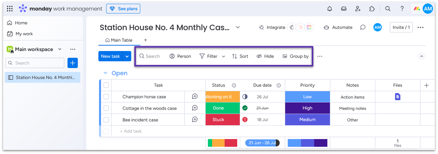 monday.com Project Board View