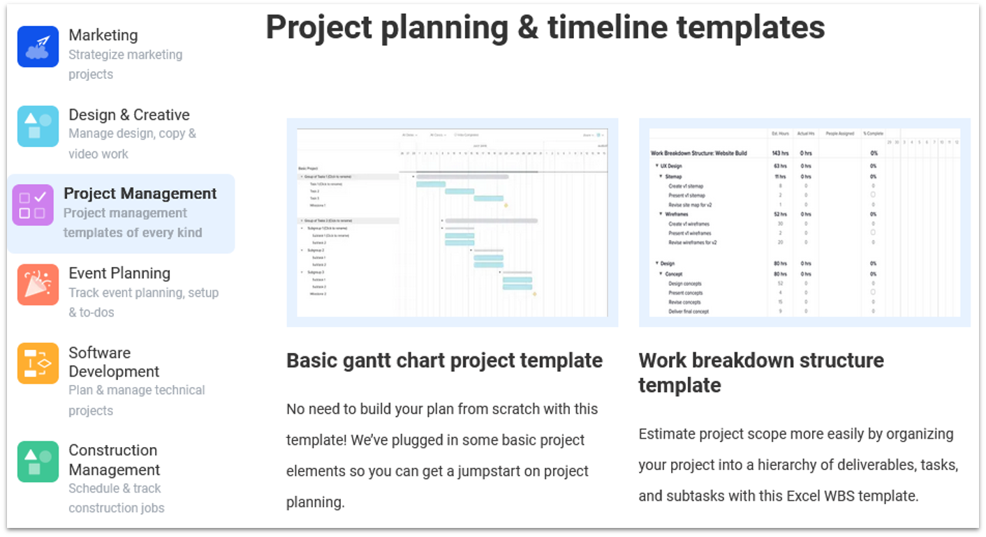 TeamGantt Project Templates