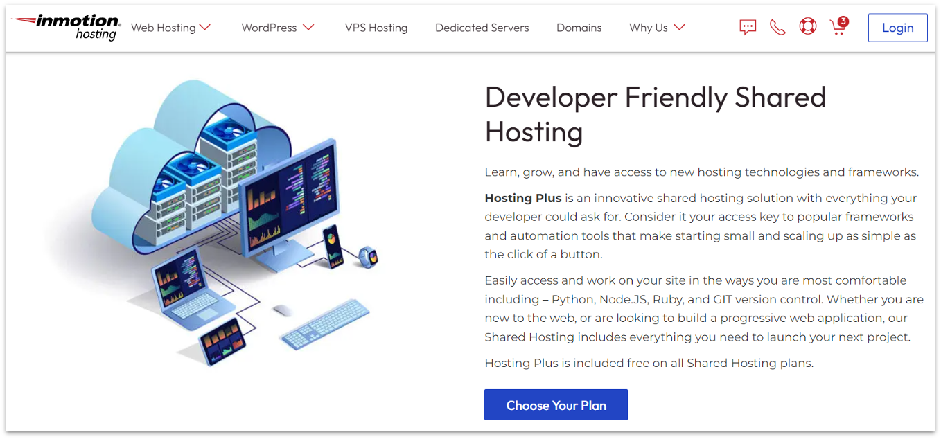 InMotion Hosting developer features for shared hosting