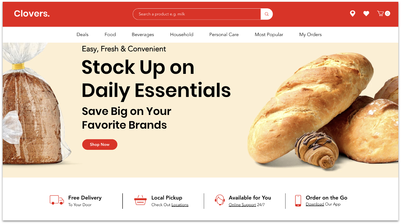 Wix Supermarket template for online food stores