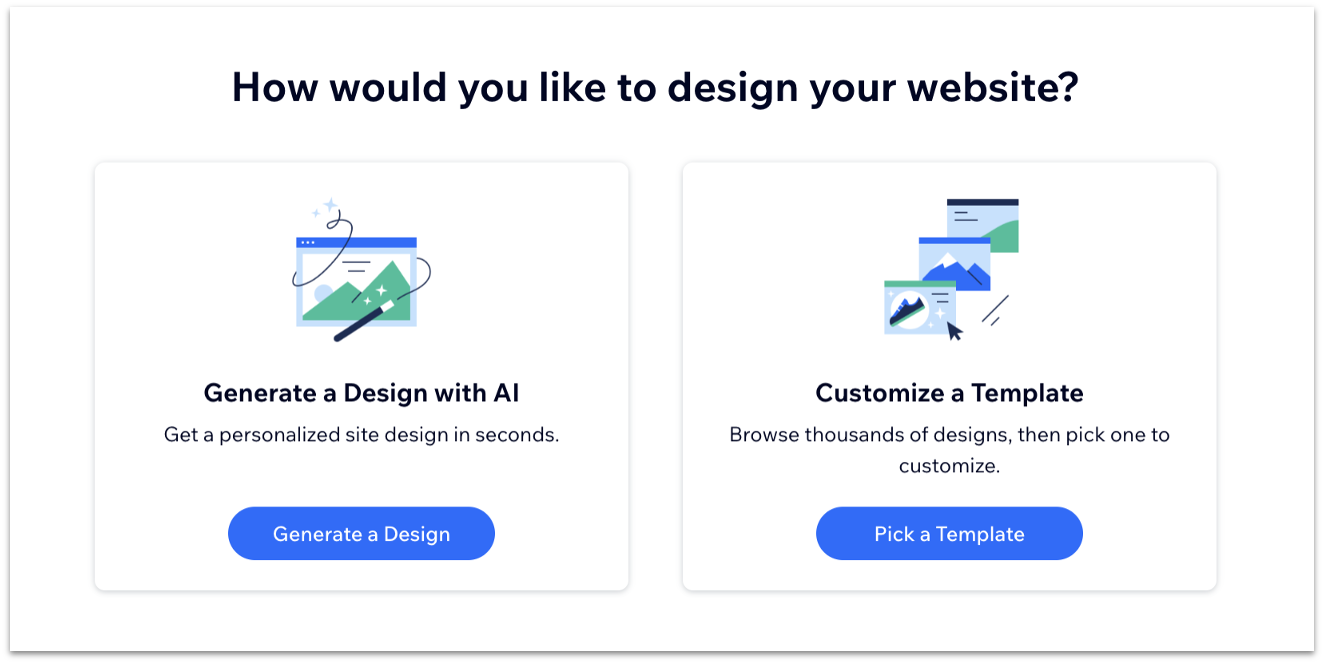 Wix's generate design with AI and customize a template page