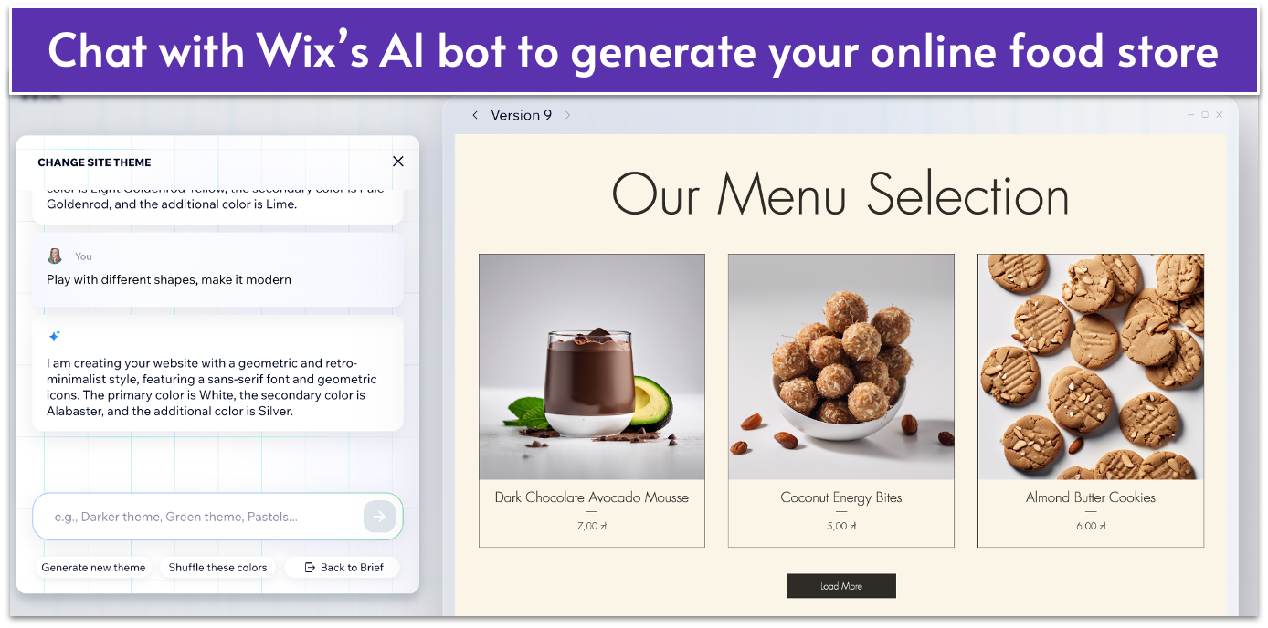 Using Wix's AI bot for online food store creation