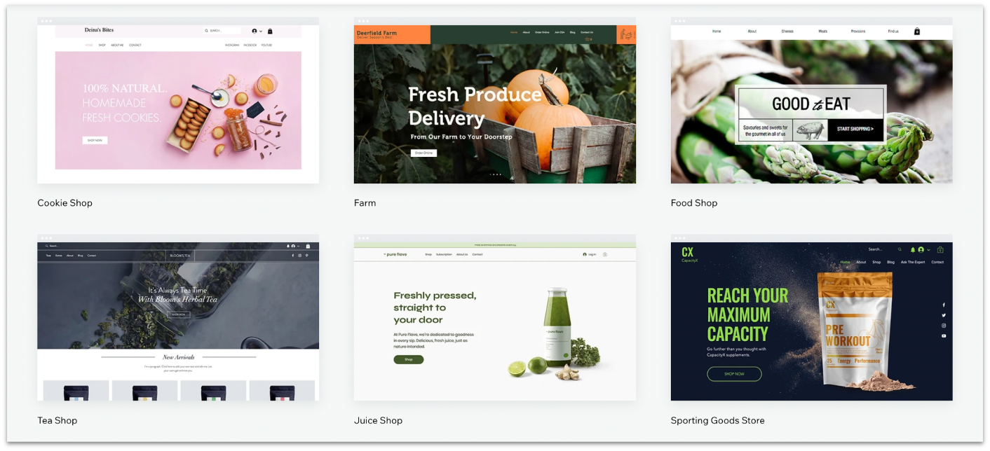 Wix online food store templates