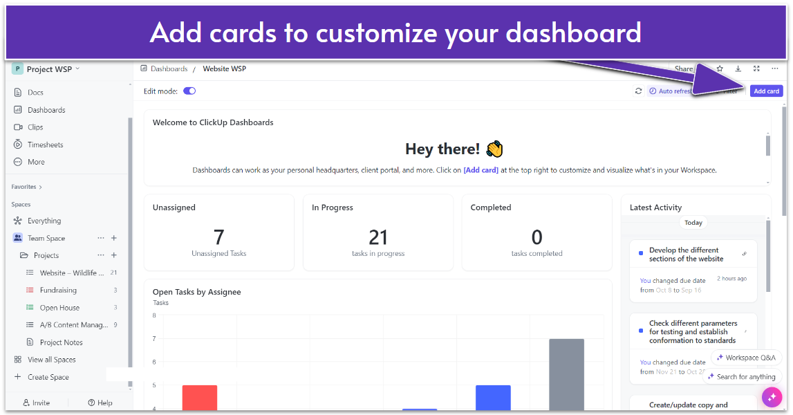 ClickUp team dashboard