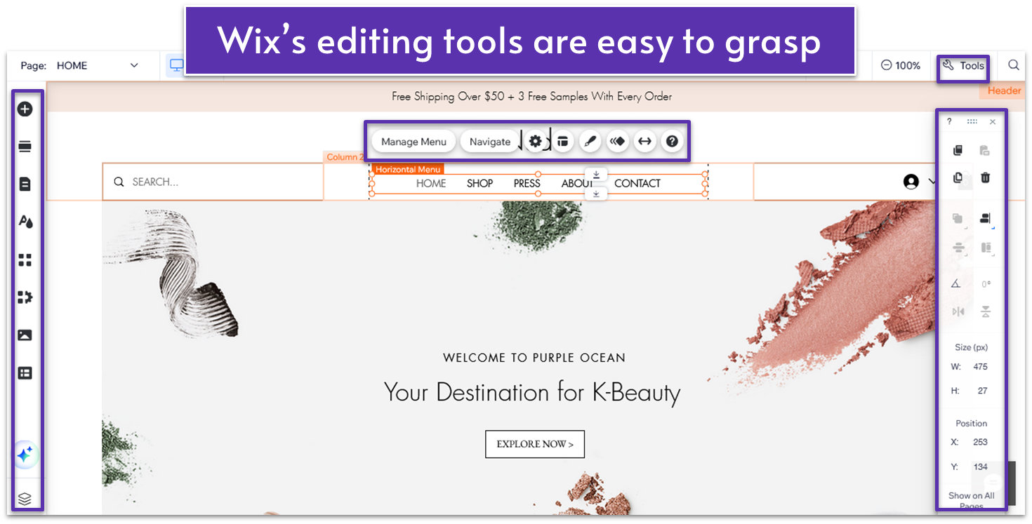 Wix's editing interface