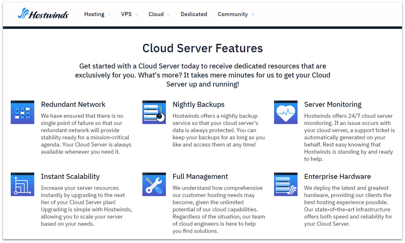 Hostwinds cloud server features