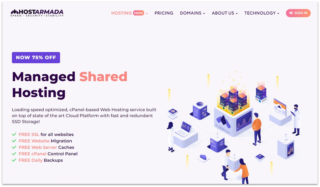 HostArmada managed shared hosting features