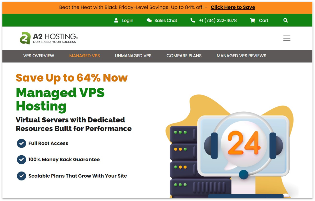 A2 Hosting managed VPS hosting plan features