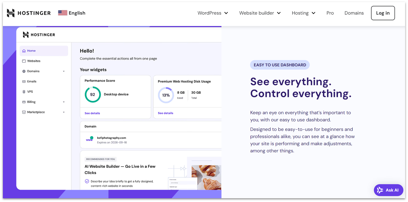 Hostinger hPanel control panel