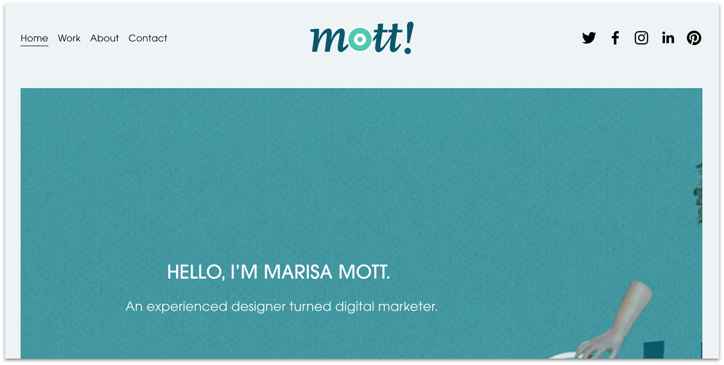 Marisa Mott's marketing portfolio homepage