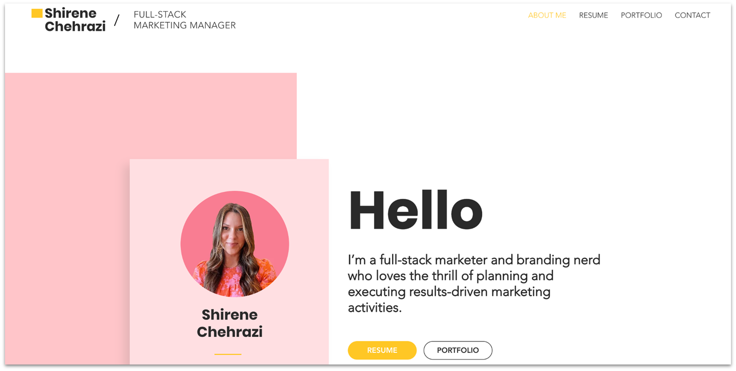 Shirene Chehrazi's marketing portfolio homepage