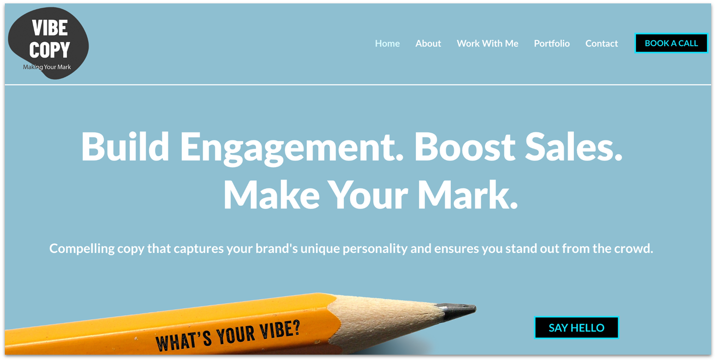 Vibe Copy's marketing portfolio homepage