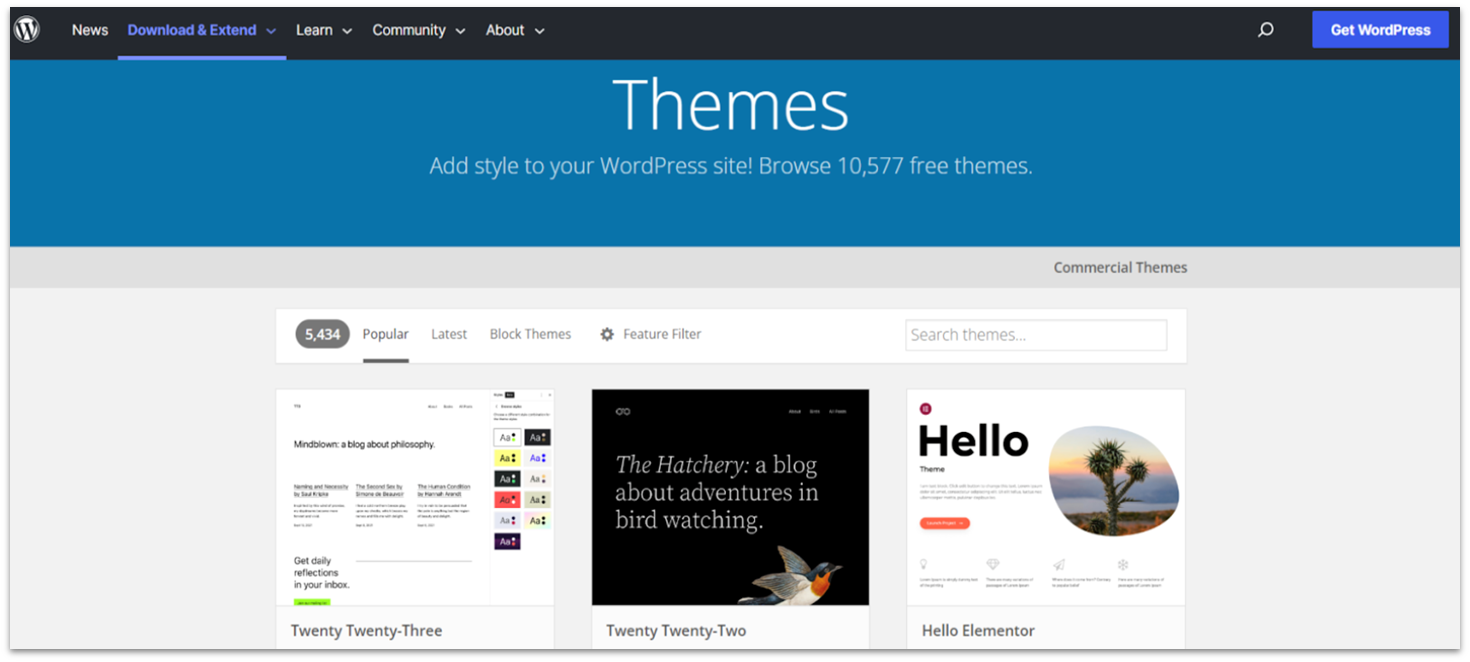 WordPress.org open-source website builder themes