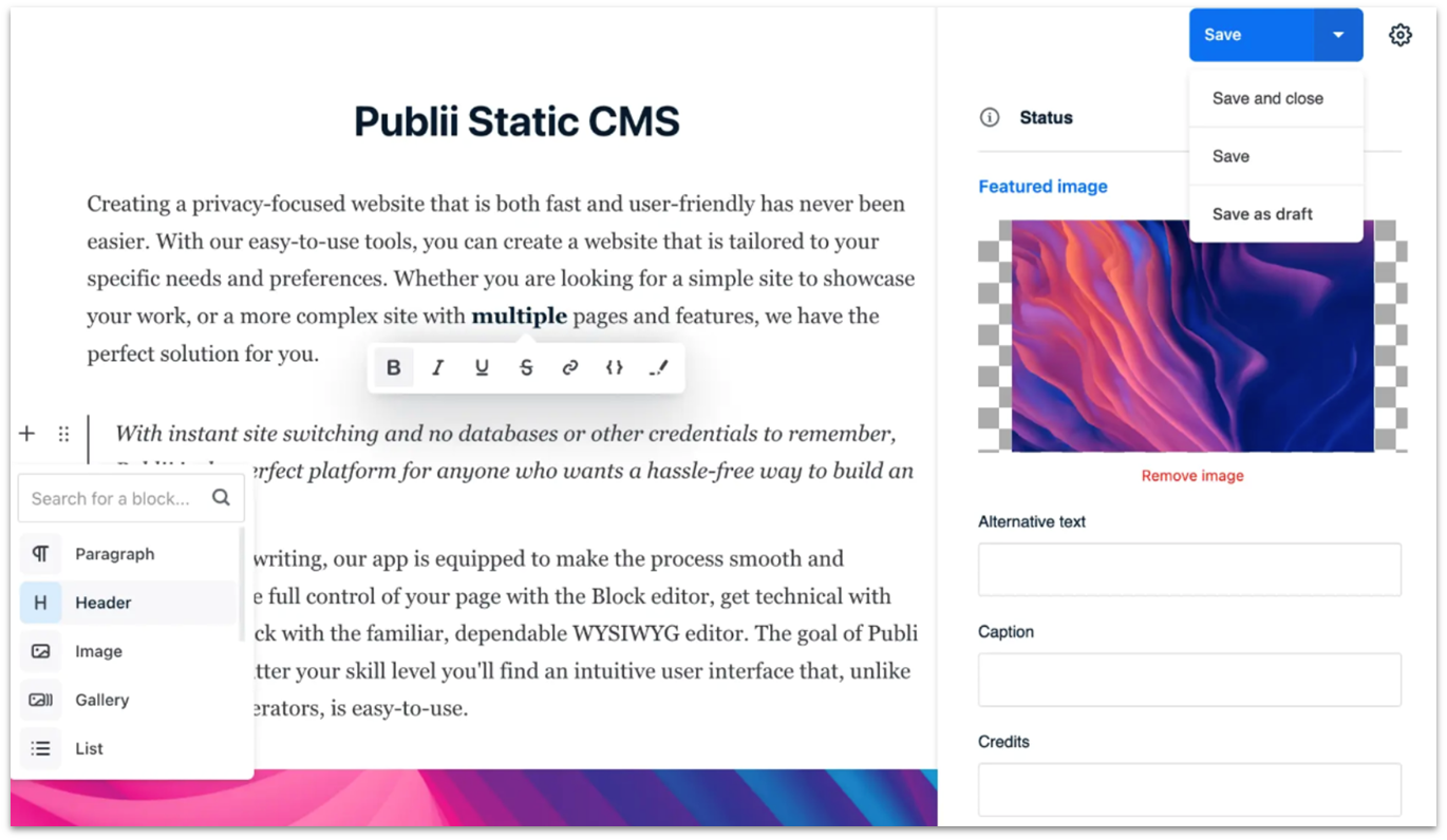 Publii open-source website builder