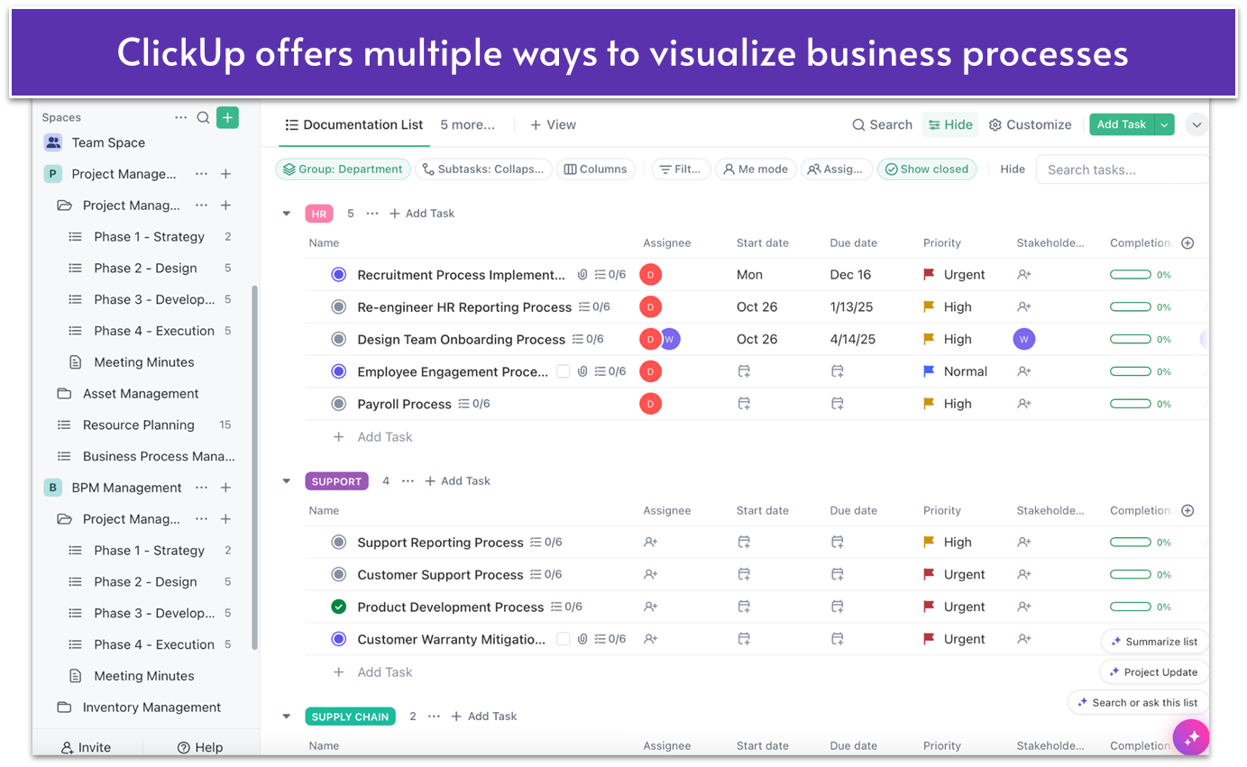 ClickUp processes and procedures template