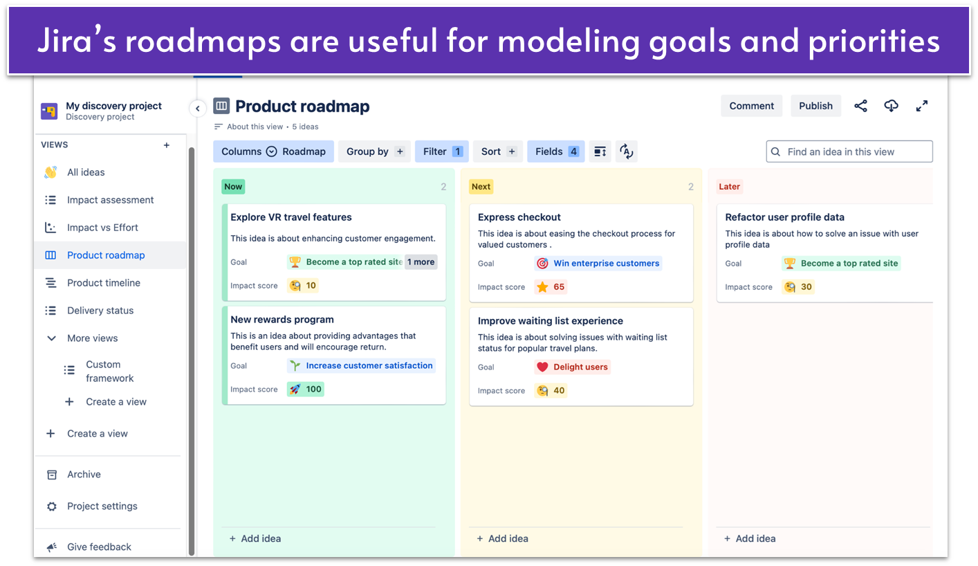 Jira Product roadmap feature