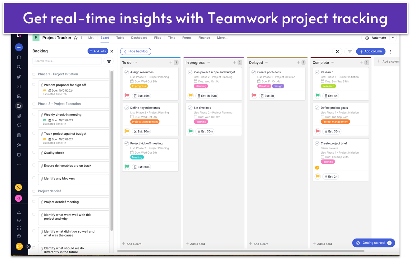 Teamwork Project Tracker visualization