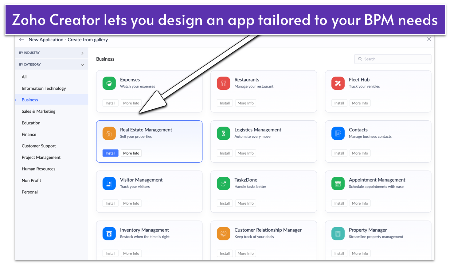 Zoho Creator app template gallery