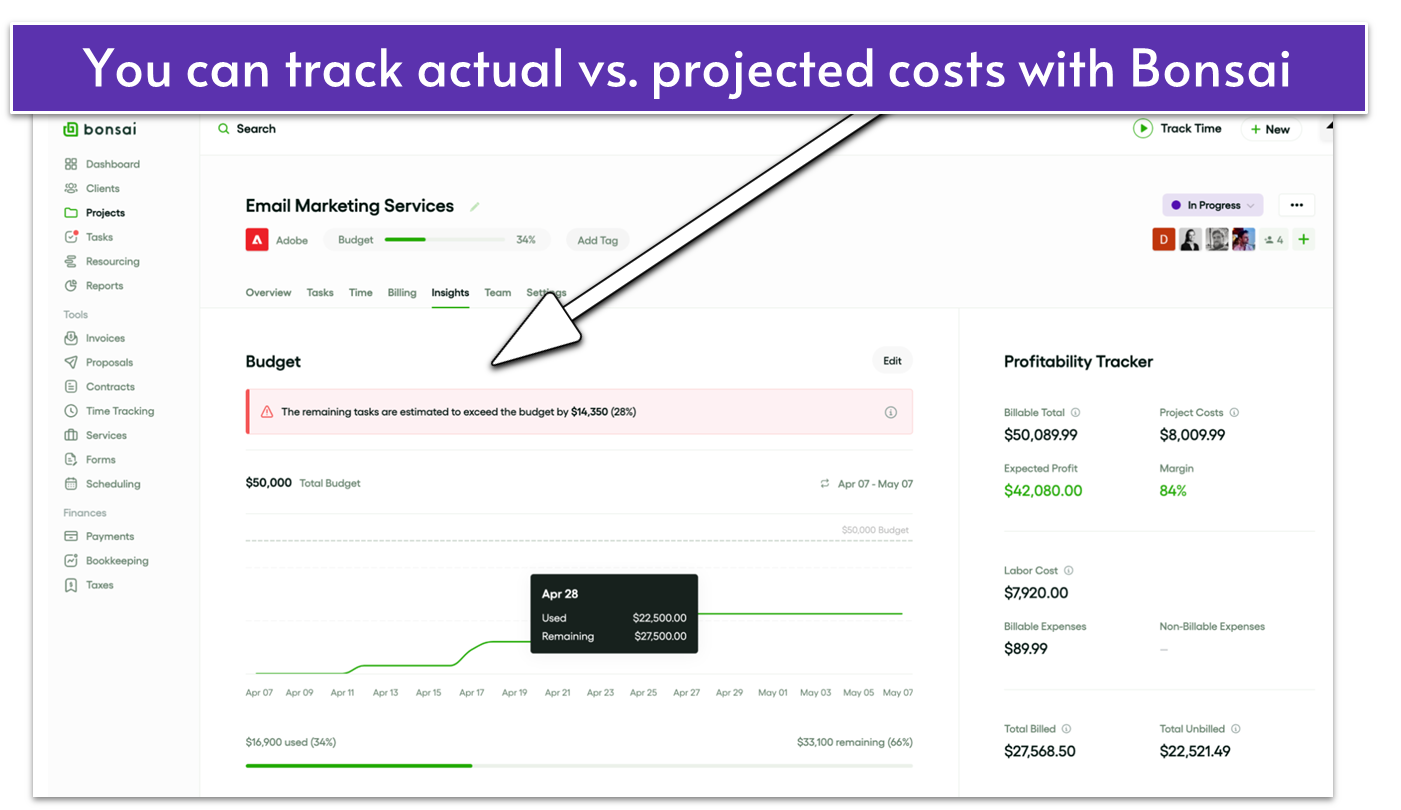 Bonsai budget/profitability report