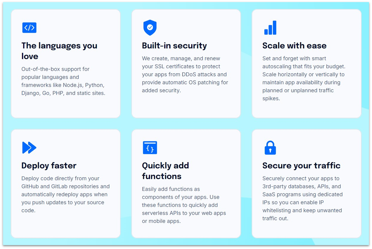 DigitalOcean App Platform's features